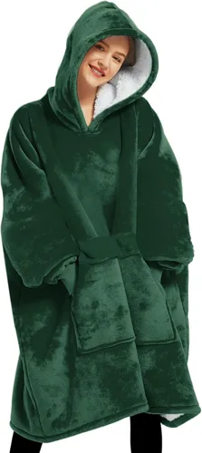 Vista 26 de Manta portátil de sherpa con capucha, para adultos, todos los patrones, de gran tamaño, sudadera con bolsillos