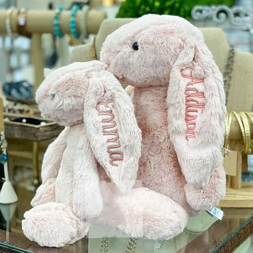 Vista 2 de Personalised Embroidered Plush Bunny, Custom Plush Toy Child's Easter Gift, Baptismal Gift with Child's Name
