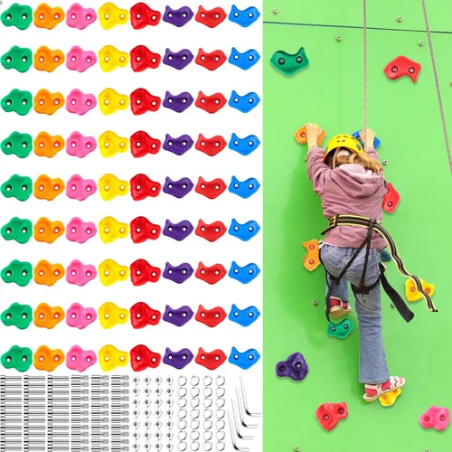 Meooeck Juego de 72 soportes para escalada en pared para niños, agarres coloridos con tornillos de montaje y accesorios para bricolaje, interiores,