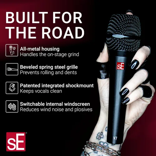 Vista 3 de SE ELECTRONICS V7 Micrófono dinámico para canto, voz y grabación de estudio, micrófono profesional de mano XLR con bobina de voz de aluminio