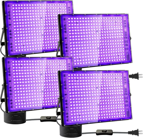 Vista 13 de Paquete de 2 Luces Negras de 50W, Luz de Inundación de Luz Negra con Enchufe e Interruptor, para Fiesta de Neón, Halloween, Póster Fluorescente