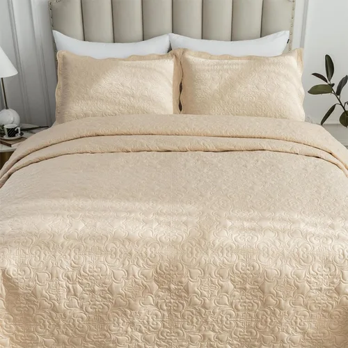 Vista 6 de Auemtyn Juego de edredón de tamaño Full/Queen de 3 piezas, colcha de verano suave y ligera, cobertor de cama de microfibra reversible para todas