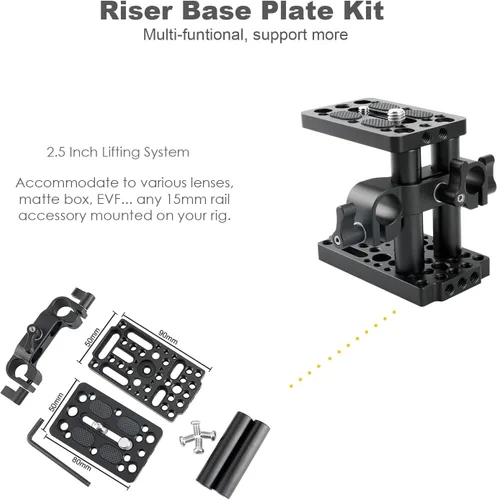 Vista 4 de NICEYRIG Sistema de soporte de plataforma de hombro de 0.591 in con soporte de placa base elevadora, kit de mango de barra y riel de varilla
