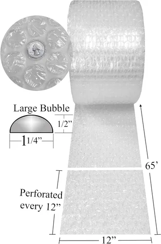 Vista 2 de Embalaje protector de burbujas grande de 1/2 pulgada (12 pulgadas de ancho x 65 pies de largo), rollo de burbujas para embalaje, almacenamiento