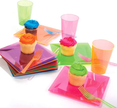 Vista 4 de Party Essentials - Copas de fiesta y vasos altos, de plástico duro, capacidad de 10 onzas, Variado neón