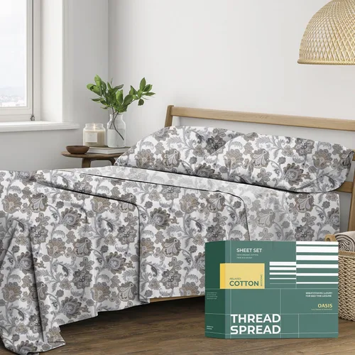 Vista 21 de THREAD SPREAD Juego de Sábanas de Algodón Orgánico 100% Paquete de 2 - Juego de Sábanas de Algodón Orgánico Tamaño Twin Tejido Percal, Suave