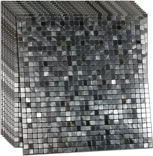 Vista 8 de XUANINY 10 piezas para despegar y pegar para cocina, panel de calcomanías de pared 3D de aluminio, azulejos de mosaico de metal autoadhesivo