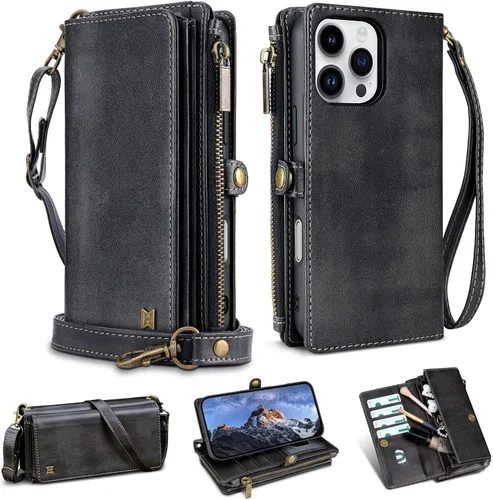 Vista 54 de Funda Cartera para Teléfono iPhone Air con 8 Portarjetas, Bloqueo RFID Cuero PU Soporte Abatible Correa de Muñeca y Correa para el Hombro