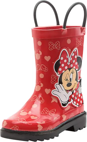 Disney Botas de lluvia de goma de Minnie Mouse y Mickey Mouse, impermeables, fáciles de poner, tallas para niños pequeños y niños pequeños, niños y