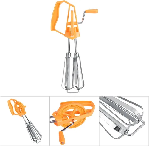 Vista 6 de Batidor manual de huevos, batidor de mano giratorio de acero inoxidable, batidor de huevo giratorio de mano, herramienta de cocina, accesorio