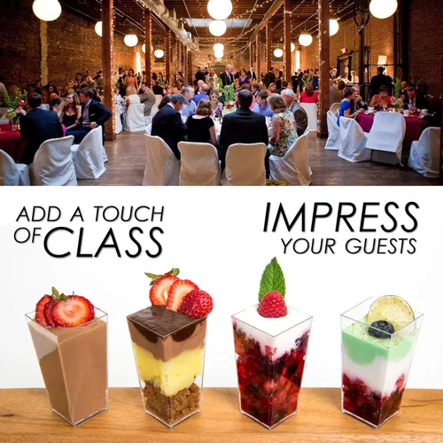 Vista 5 de DLux Mini tazas de postre de 100 x 3 onzas (sin cucharas), cuadradas altas, taza de plástico transparente para aperitivos de parfait, pequeño tazón