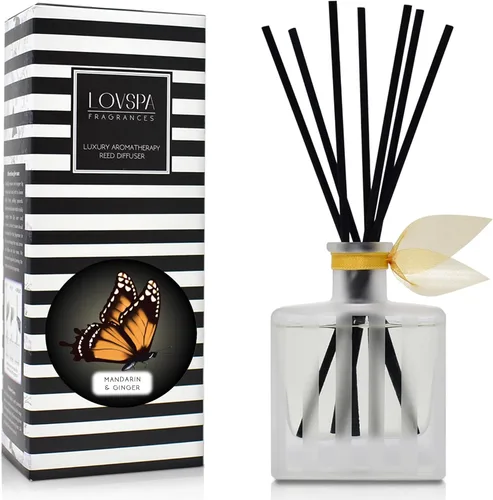 Vista 55 de LOVSPA - Set de difusor de junco, difusor de aceite con fragancia de grosella roja festiva y madera con varillas, accesorios de fragancia