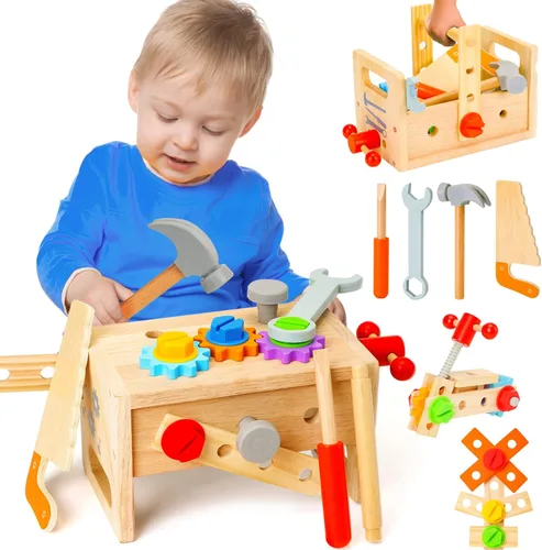 Juego de herramientas de madera para niños de 2, 3, 4, 5 años, 29 piezas, juguetes educativos STEM para niños pequeños, juguetes Montessori para
