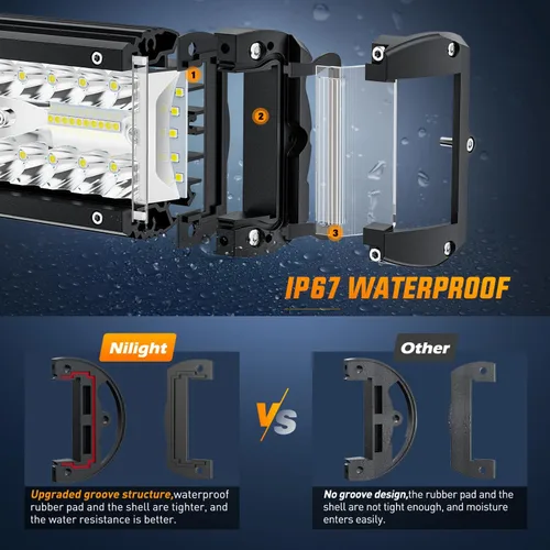 Vista 4 de Nilight Barra de luz LED de disparo lateral de 20 pulgadas, triple fila, luces combinadas de inundación, iluminación de trabajo con interruptor
