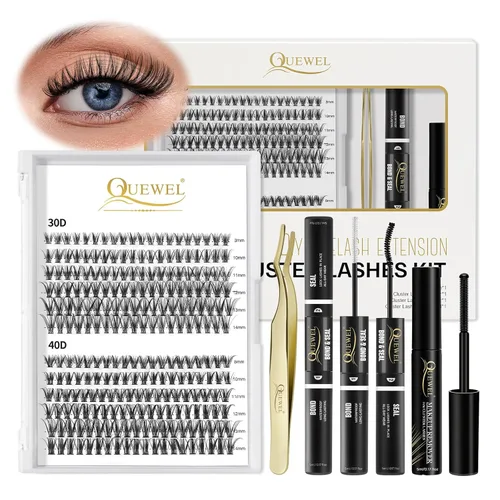 Vista 9 de QUEWEL Kit de extensión de pestañas DIY, racimos de pestañas 3D con 280 piezas, racimos de pestañas mixtas de 10-16 mm (30+40+50D), pinzas