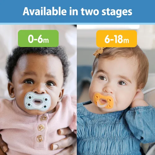 Vista 9 de Dr. Brown's Chupete de silicona Advantage de una pieza para bebé, pacificador completamente simétrico, azul/azul claro/gris, 0-6 m, sin BPA, paquete