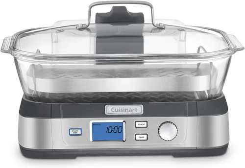 Vista 3 de Vaporera digital de vidrio Cuisinart Cookfresh para cocinar, vaporera de verduras de 5 litros con 5 configuraciones preprogramadas, función mantener