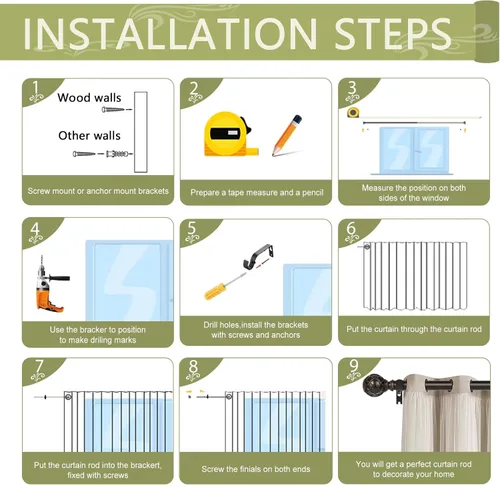 Vista 8 de TANGWIN Barras de Cortina de Granja de Bronce para Ventanas: Barra de Cortina Ajustable de Servicio Pesado de 18-45 Pulgadas para Dormitorio, Sala