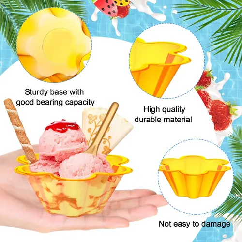 Vista 3 de Zubebe 400 juegos de tazas de plástico para helado de 8.45 onzas con cucharas, cuencos de plástico con forma de flor colorida para postre, tazas