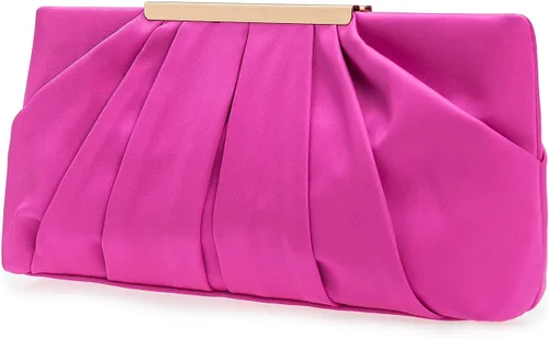 Vista 16 de Bolso de mano elegante de noche CHARMING TAILOR con plisados de satén, bolso formal sencillo y elegante para mujer Champán