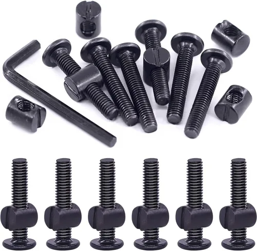 Vista 27 de Swpeet 25 tornillos de cabeza hexagonal M6 de 3.150 in, color negro, para cuna, cuna y tuercas de barril con 1 llave Allen, perfecta para muebles