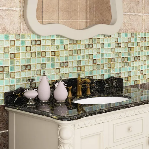 Vista 7 de Livelynine Papel tapiz impermeable de 15.8 x 197 pulgadas para baño, azulejos de vinilo para paredes, azulejos de protección contra salpicaduras