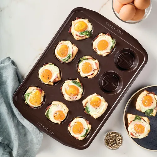 Vista 7 de Circulon Moldes antiadherentes para panecillos de 12 tazas, marrón, acero