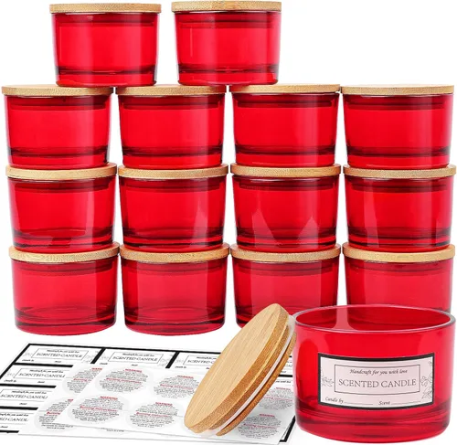 Vista 12 de CONNOO Paquete de 15 tarros de vela de vidrio ámbar de 4 onzas con tapas de bambú para hacer velas, recipientes de vidrio pequeños de boca ancha a