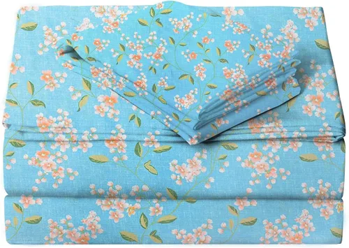 Vista 39 de JSD Juego de sábanas florales azul marino, tamaño individual, sábanas de microfibra impresas de 3 piezas, bolsillo extra profundo, sin arrugas