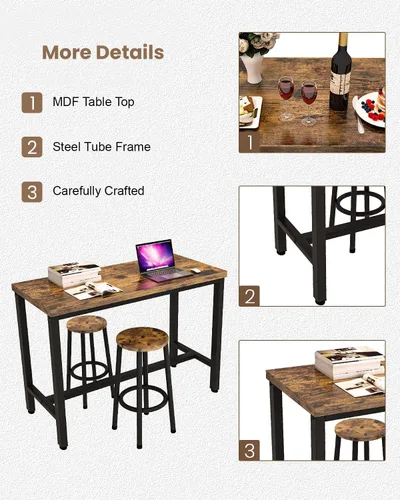 Vista 6 de Recaceik Juego de comedor de 3 piezas, mesa de bar moderna y taburetes para 2 encimeras de cocina, bistró, fácil de montar para desayuno, rincón