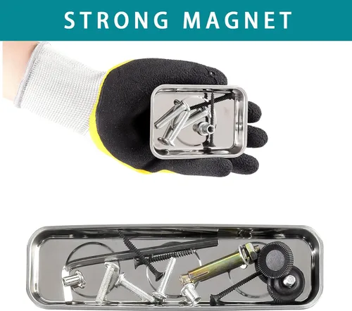 Vista 4 de Juego de 3 bandejas magnéticas de acero inoxidable para tornillos, enchufes, pernos, pasadores, mecánicos y automotrices