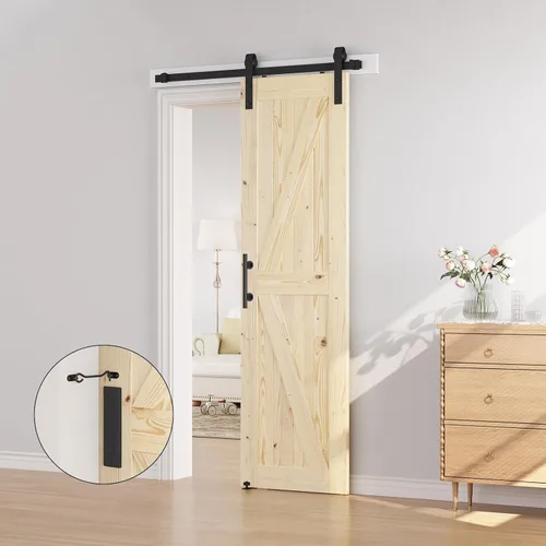 Vista 6 de SMARTSTANDARD Puerta corredera de granero de 28 x 84 pulgadas con kit de herrajes para puerta de granero de 5 pies incluido, puerta de madera