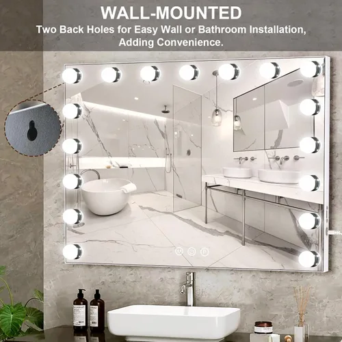 Vista 5 de Kottova Espejo de tocador con luces, espejo de maquillaje LED de 15.7"x11.8", espejo de maquillaje iluminado con espejo de aumento 10X, toque