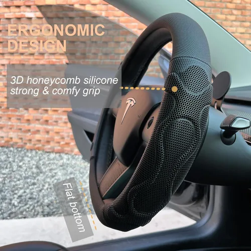 Vista 2 de PINCTROT Comfy Grip - Funda para volante para Tesla Model Y/3 2016-2025 2026 Standard/Highland/Juniper, forma de D de 14 pulgadas tamaño pequeño