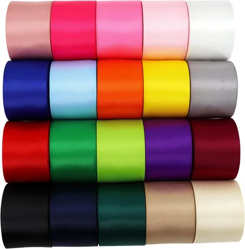 Cinta de satén de doble cara de 1-1/2 pulgadas, 20 colores lisos, 1-1/2 pulgadas x 2 yardas cada una total de 40 yardas por paquete, para envolver