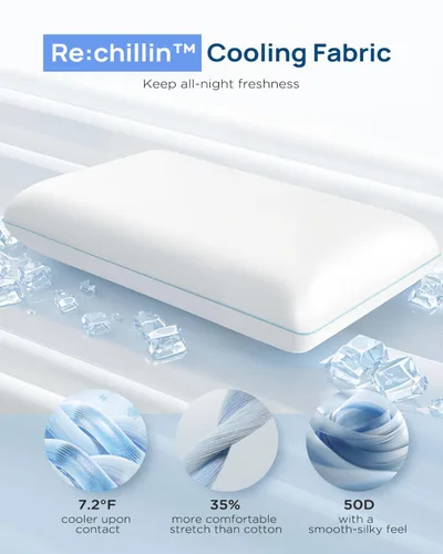 Vista 3 de Almohada refrescante de espuma viscoelástica suave, almohada cervical para dormir de lado, dormir de espalda y boca abajo, diseño ortopédico