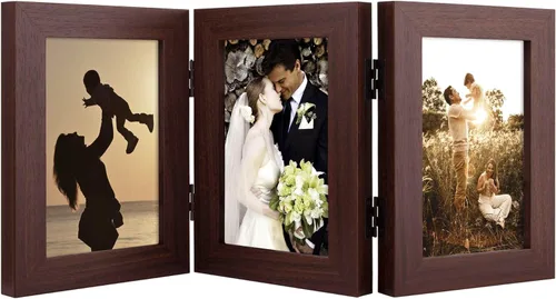 Vista 15 de Golden State Art - Marco decorativo con bisagras para mesa, escritorio, 3 aberturas verticales, con cristal real