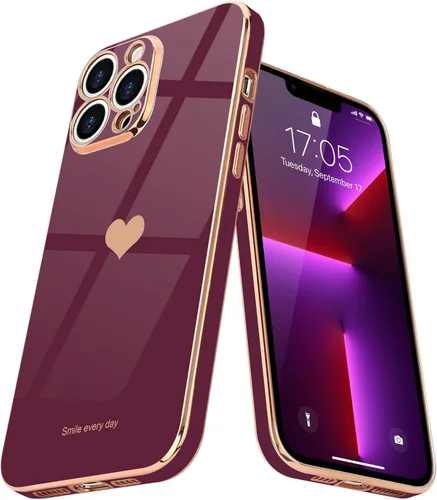 Vista 11 de Teageo Funda para iPhone 13 Pro para mujeres y niñas, diseño de corazón de amor, cubierta trasera suave, protección completa de la cámara, Negro