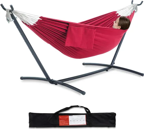 Vista 12 de PNAEUT - Hamaca resistente doble con soporte de acero, para 2 personas, ahorra espacio, para jardín, patio, exterior, capacidad de 450 libras