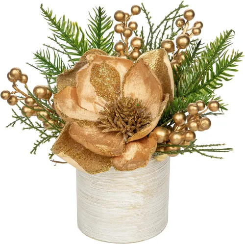 Vista 6 de Centro de mesa de Navidad azul de 13 pulgadas, 5 pulgadas, magnolia con purpurina, flores y bayas de abeto, centro de mesa artificial de Navidad