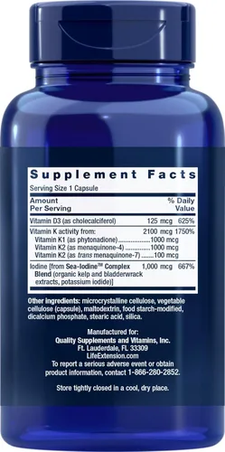 Vista 2 de Life Extension Vitaminas D y K con yodo marino, 90 cápsulas