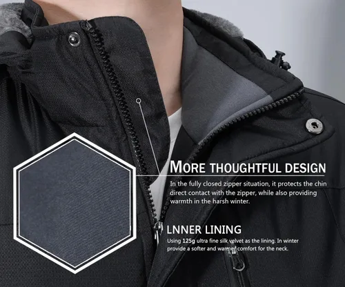 Vista 4 de SPOSULEI - Chaquetas de esquí para hombre con capucha, chaquetas de snowboard, impermeables, forro de vellón, abrigos con bolsillos múltiples