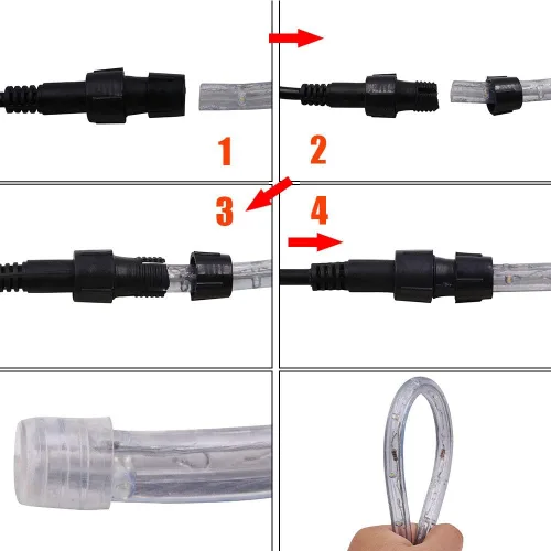Vista 9 de Cuerda de luces LED, tira de luces LED de 1/2 pulgada, 6500 K, luz blanca, 3.3 pies/3.3 ft CA 110-130 V resistente al agua con 8 modos