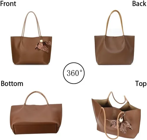 Vista 2 de Marengo Soft Leather Tote Bag for Woman Shoulder Bag Satchel Handbag Purchse Set