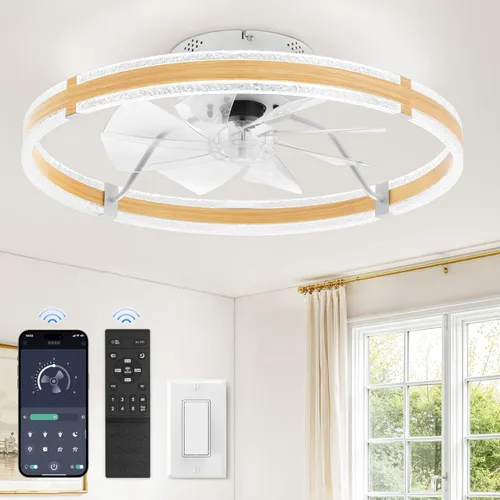 Vista 12 de LEDIARY Ventiladores de techo de perfil bajo con luces, ventilador de techo moderno de montaje al ras y control remoto, ventiladores de techo LED