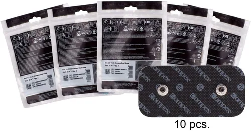 Vista 6 de Compex Electrodos Easy Snap de 2 x 2 pulgadas para Edge, Performance, Sport Elite, Estimuladores musculares inalámbricos, 4 unidades (Paquete de 5)