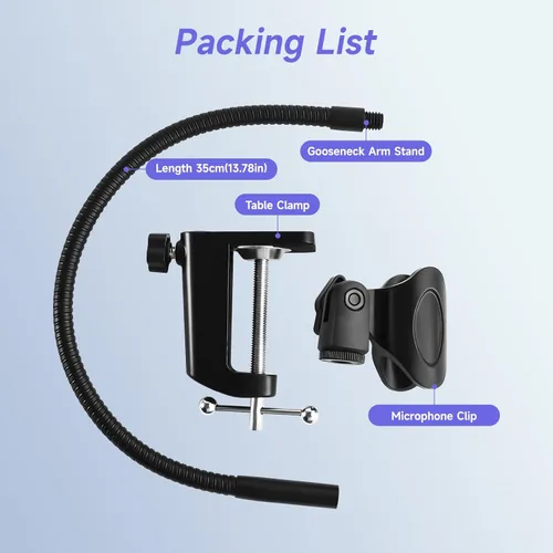 Vista 8 de Soporte de micrófono para podio y soporte para micrófono, soporte flexible de 13.78 pulgadas, soporte de micrófono de escritorio con cuello de cisne