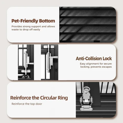 Vista 4 de Jaula extra grande para perros grandes, jaula resistente de 64 pulgadas, perrera indestructible para perros de alta ansiedad, ruedas con cerradura