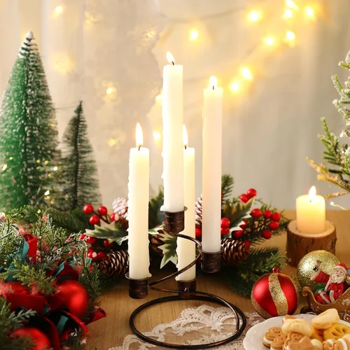 Vista 6 de Sliner 3 piezas de corona de Adviento de Navidad, candelabro rústico de corona de Adviento con estructura en espiral, portavelas de Navidad