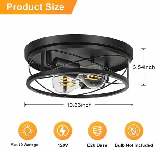 Vista 2 de Luces de granja, lámpara de techo industrial negra de montaje empotrado, lámpara de techo para pasillo, dormitorio, cocina, entrada, 2 luces